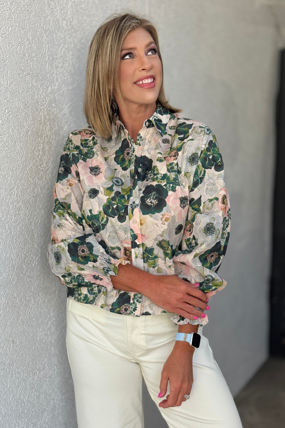 Women's Foxcroft floral poplin shirt with long sleeves