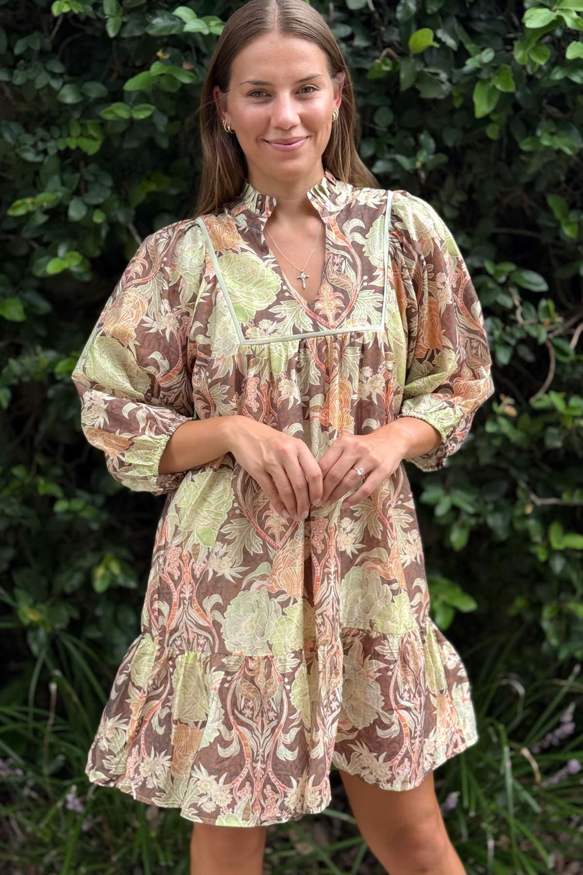 The Autumn Garden Abstract Puff Sleeve Mini Dress