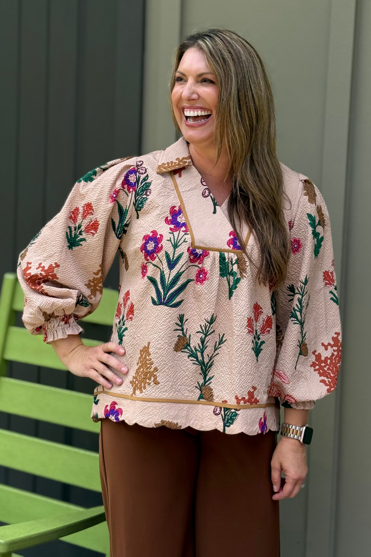 Garden District Collared Top in Tan