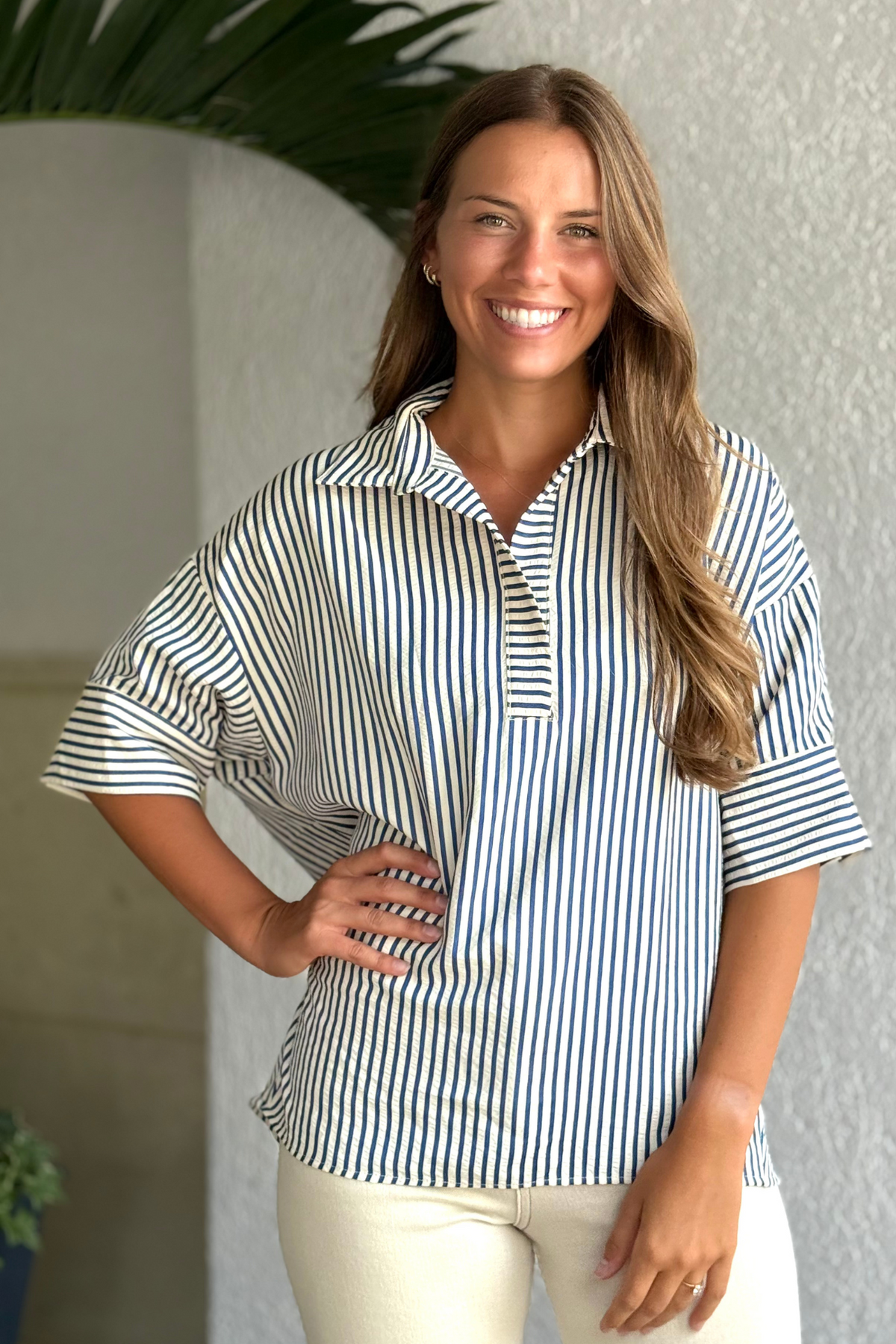 The Harbor Stripe Popover Top in Navy