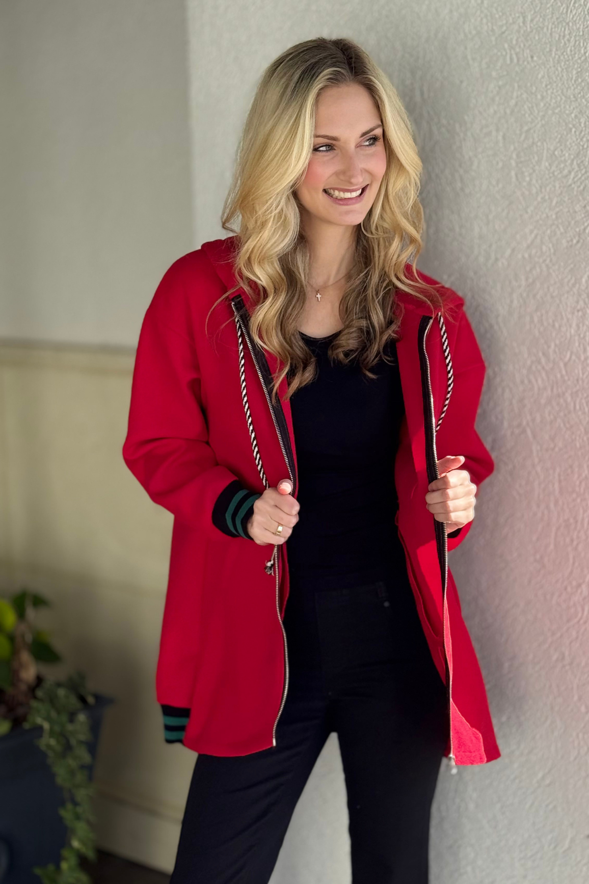 Women’s red colorblock hooded sweatshirt