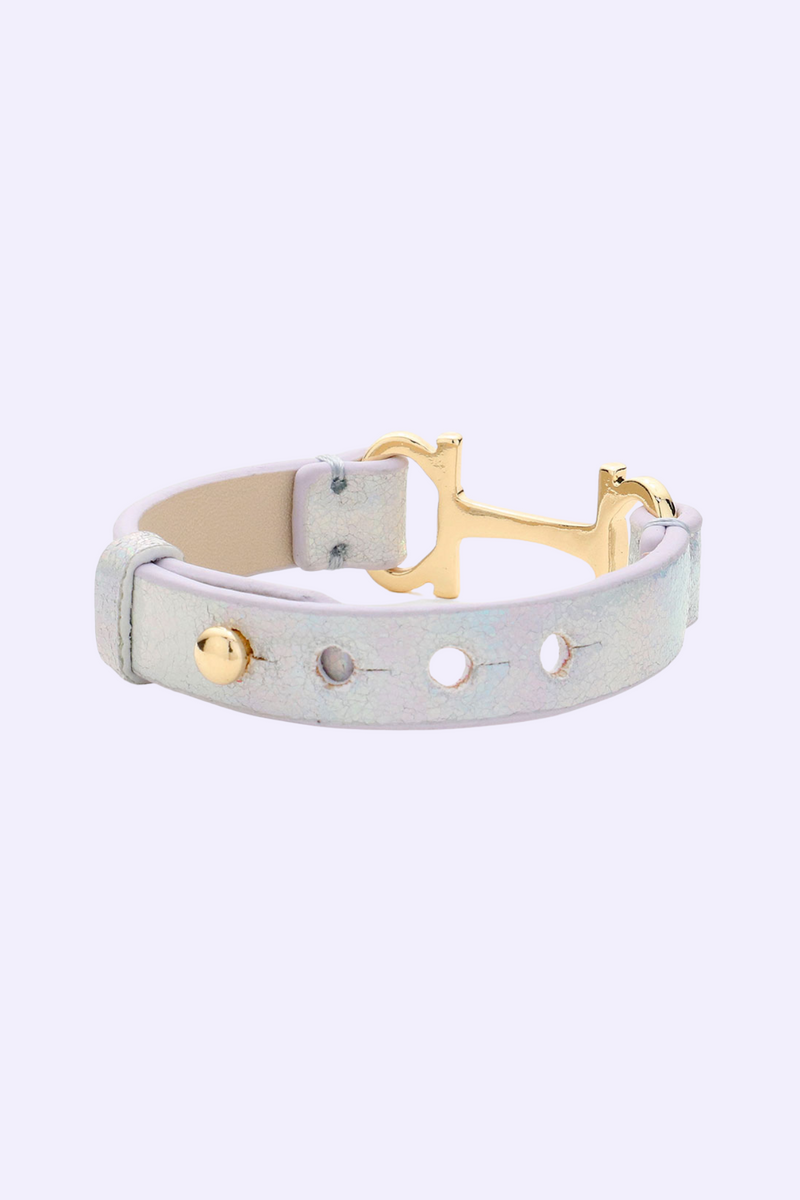 Faux Leather Metal H Pointed Snap Bracelet