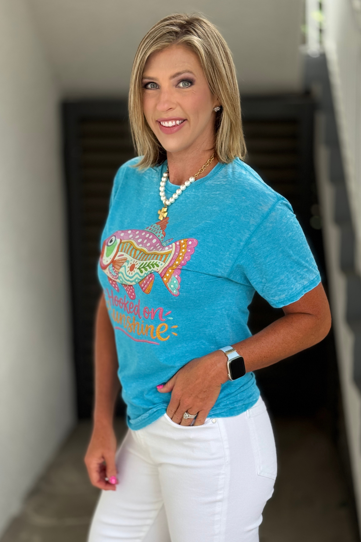Coastal burnout graphic tee for women