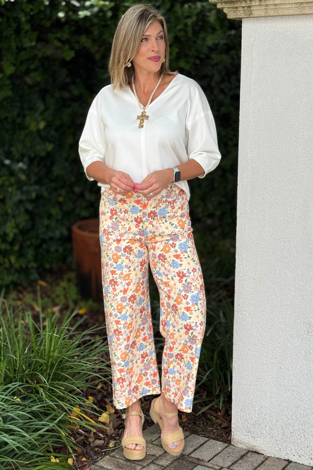 High waisted floral wide leg jeans for women