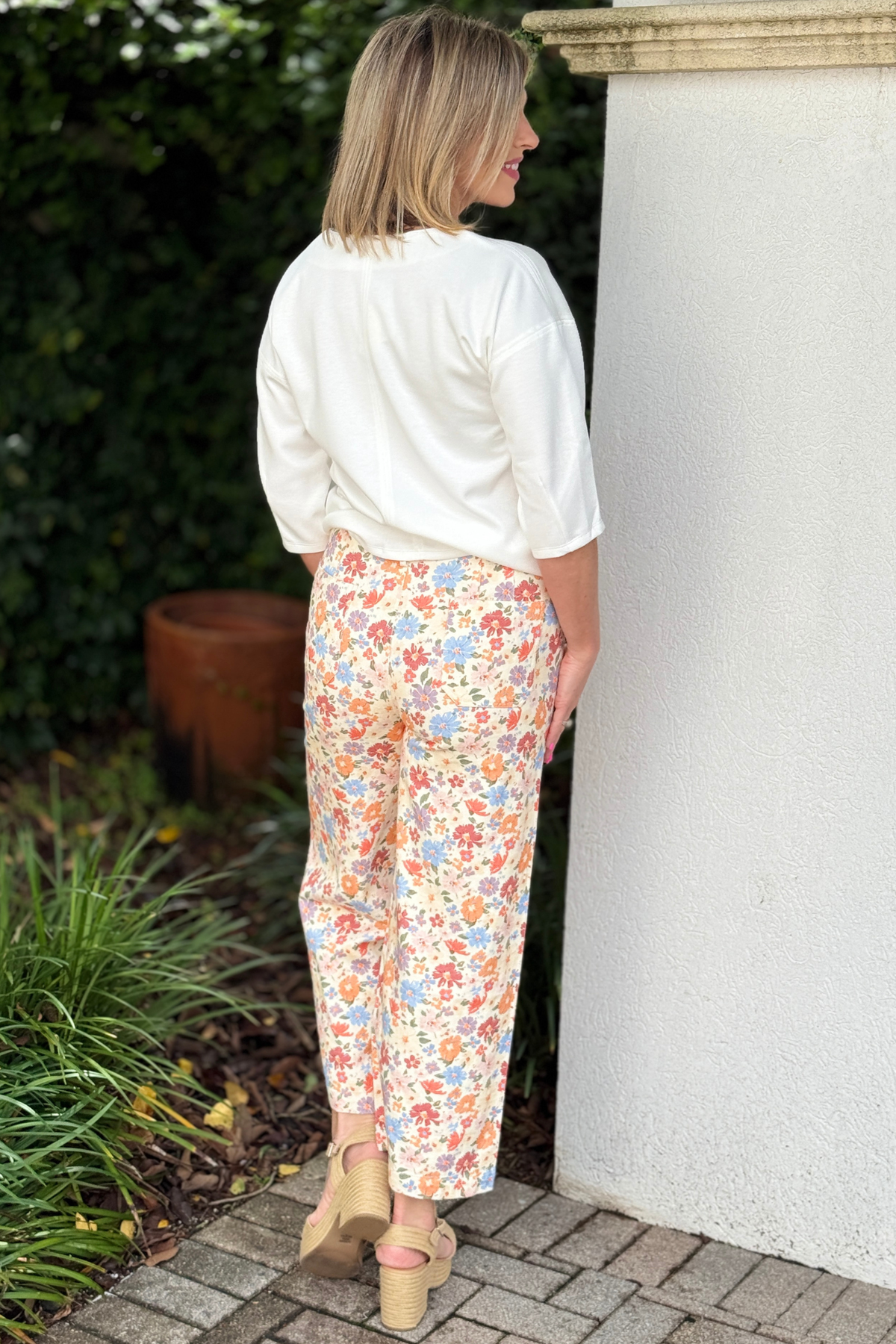 Trendy floral wide leg jeans for spring and summer