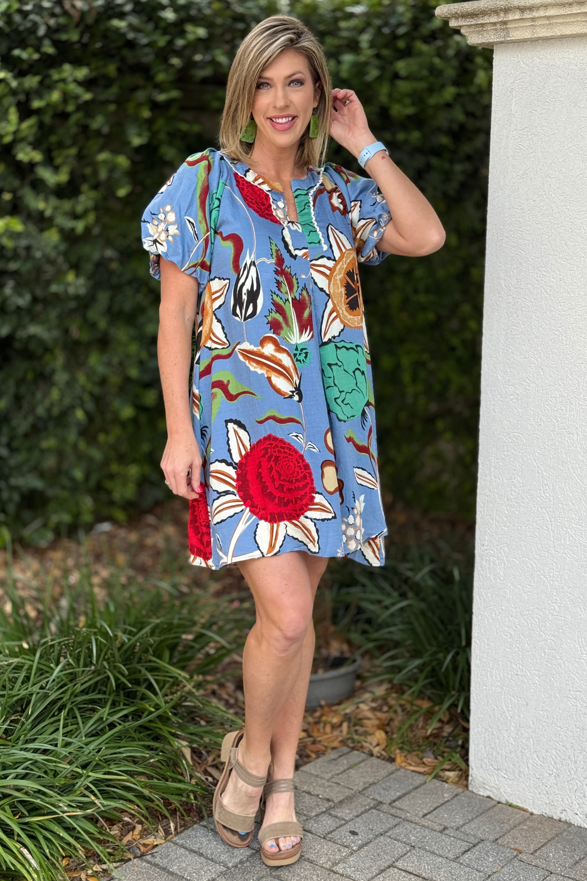 Puff sleeve floral swing dress