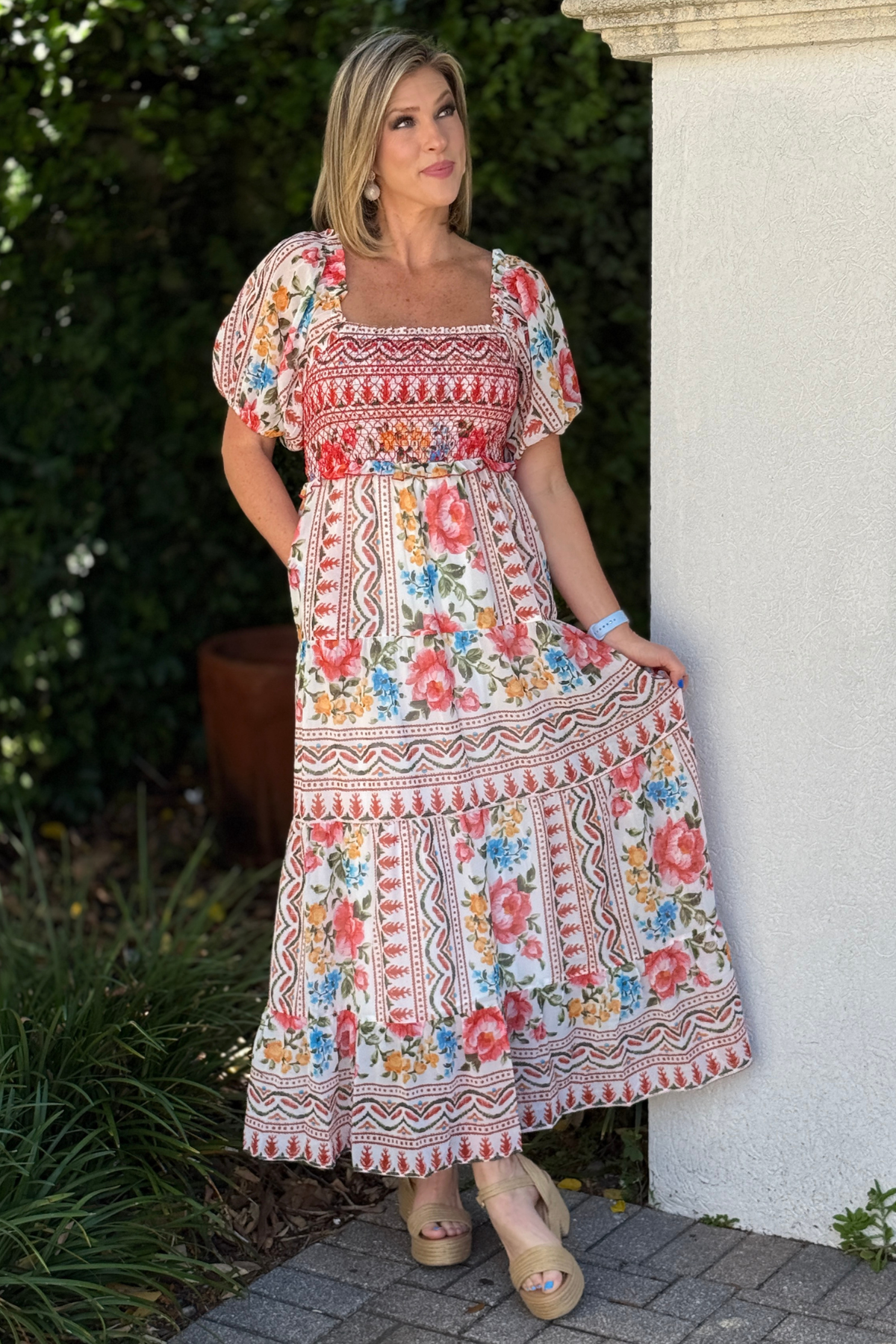 everyday tiered maxi dress with puff sleeves