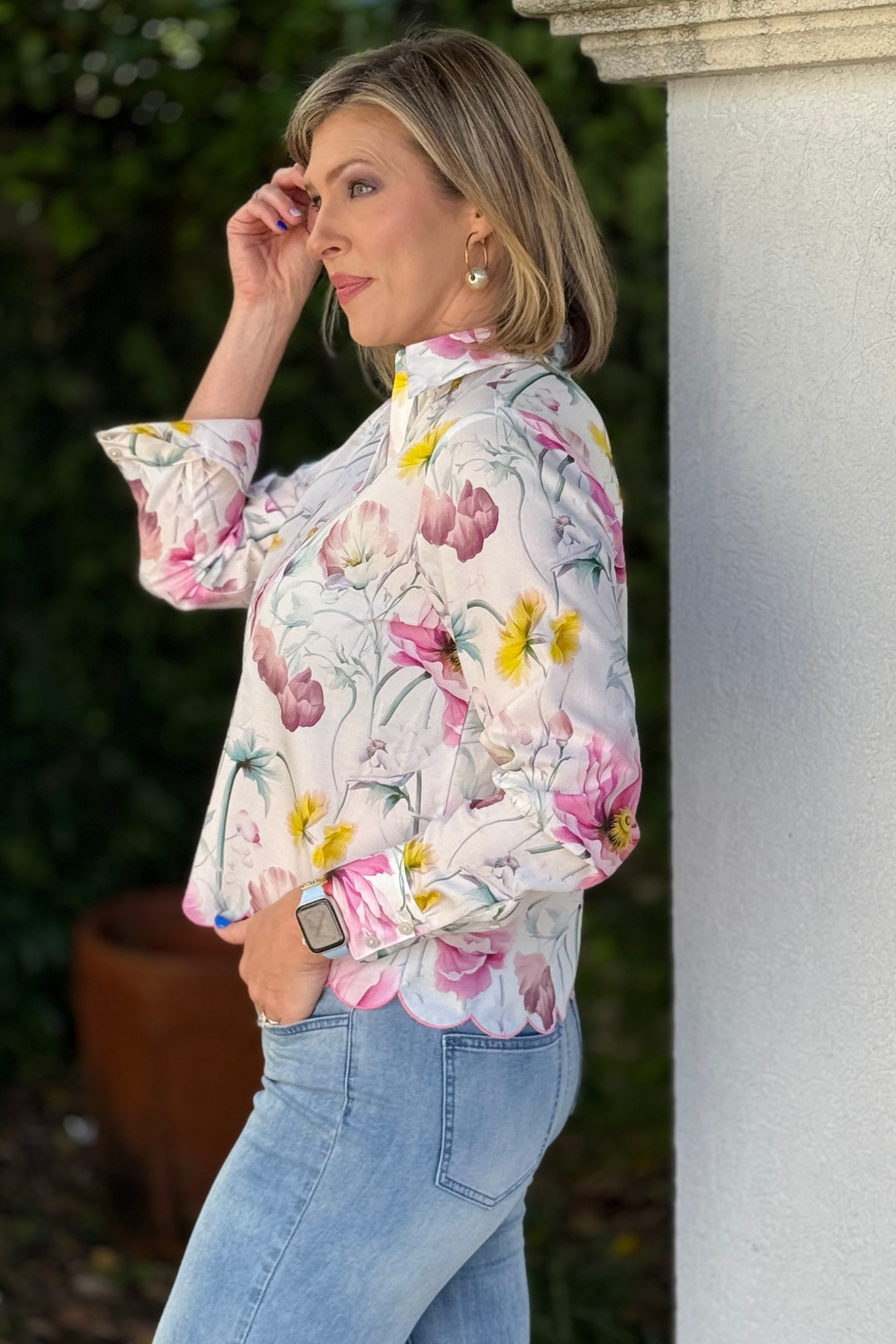 watercolor floral long sleeve blouse