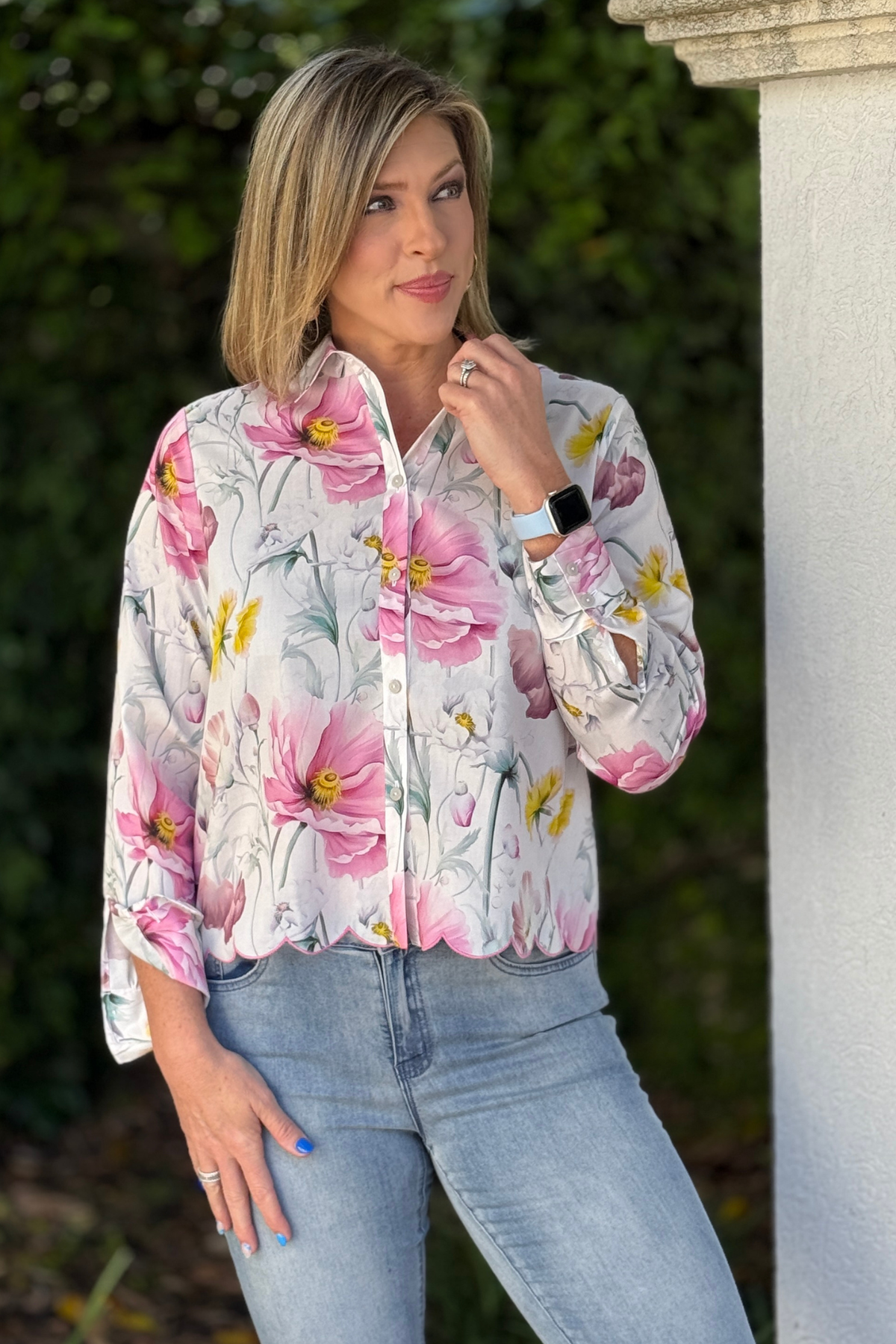 foxcroft floral shirt front view