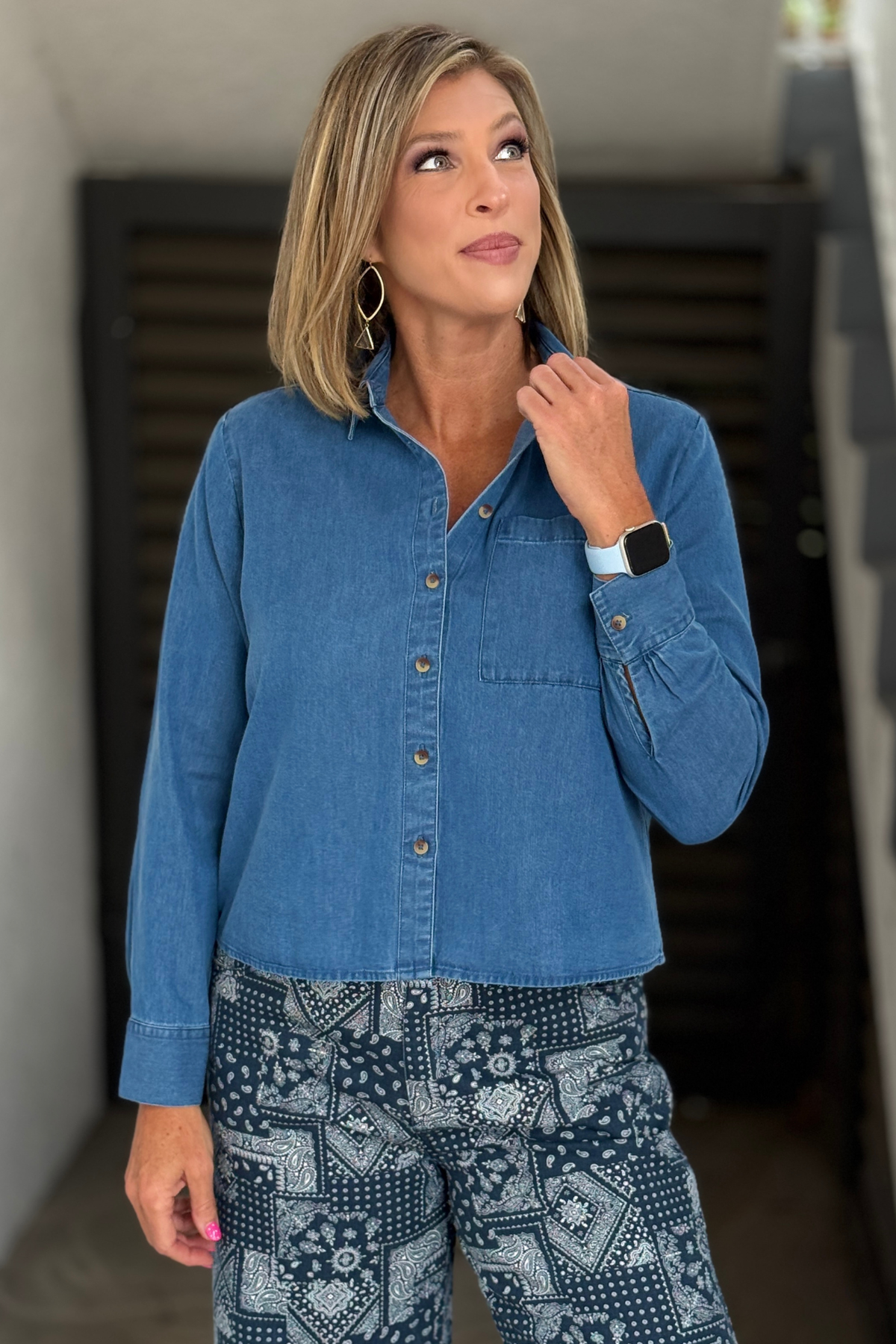 Foxcroft Jodie Tencel denim shirt in light wash
