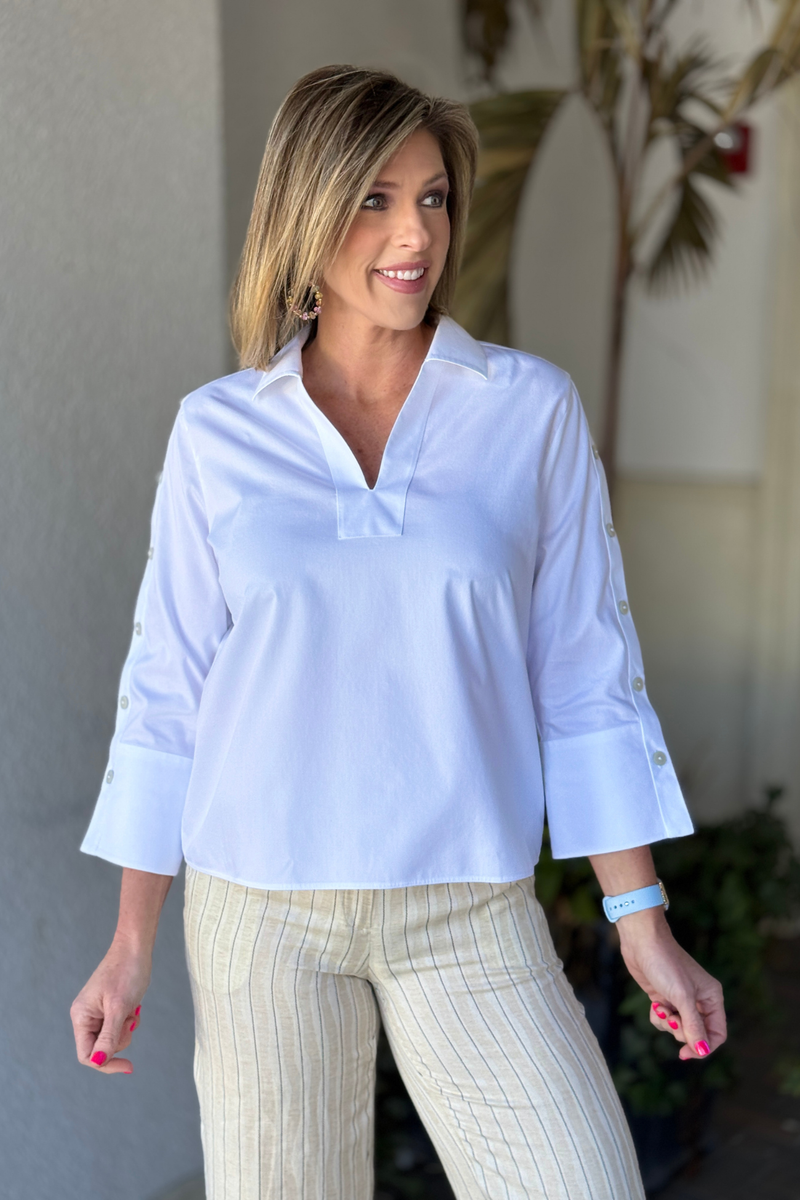 Foxcroft Lainey white no iron 3/4 sleeve blouse