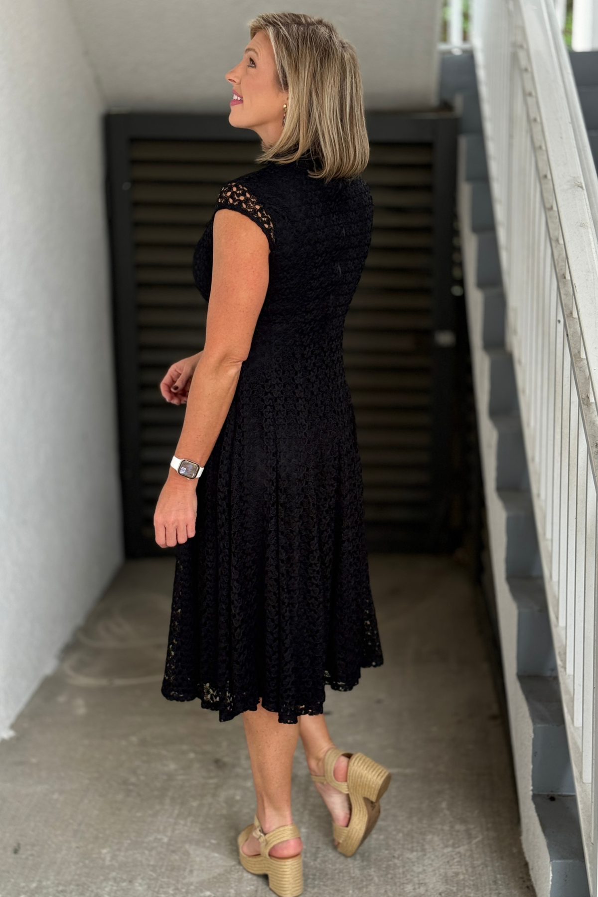 Back view of Frank Lyman Black Lace Midi A-Line Dress