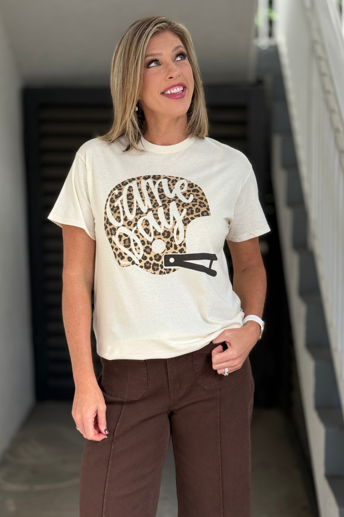 Leopard Game Day football helmet T-shirt in natural