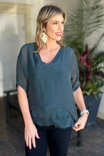 Diana Silk Kaftan Style Blouse Top-Charcoal