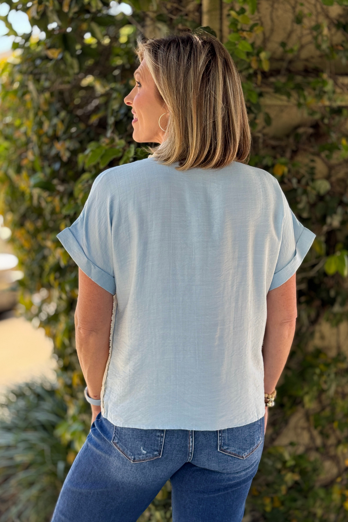 relaxed fit sky blue boutique top outfit