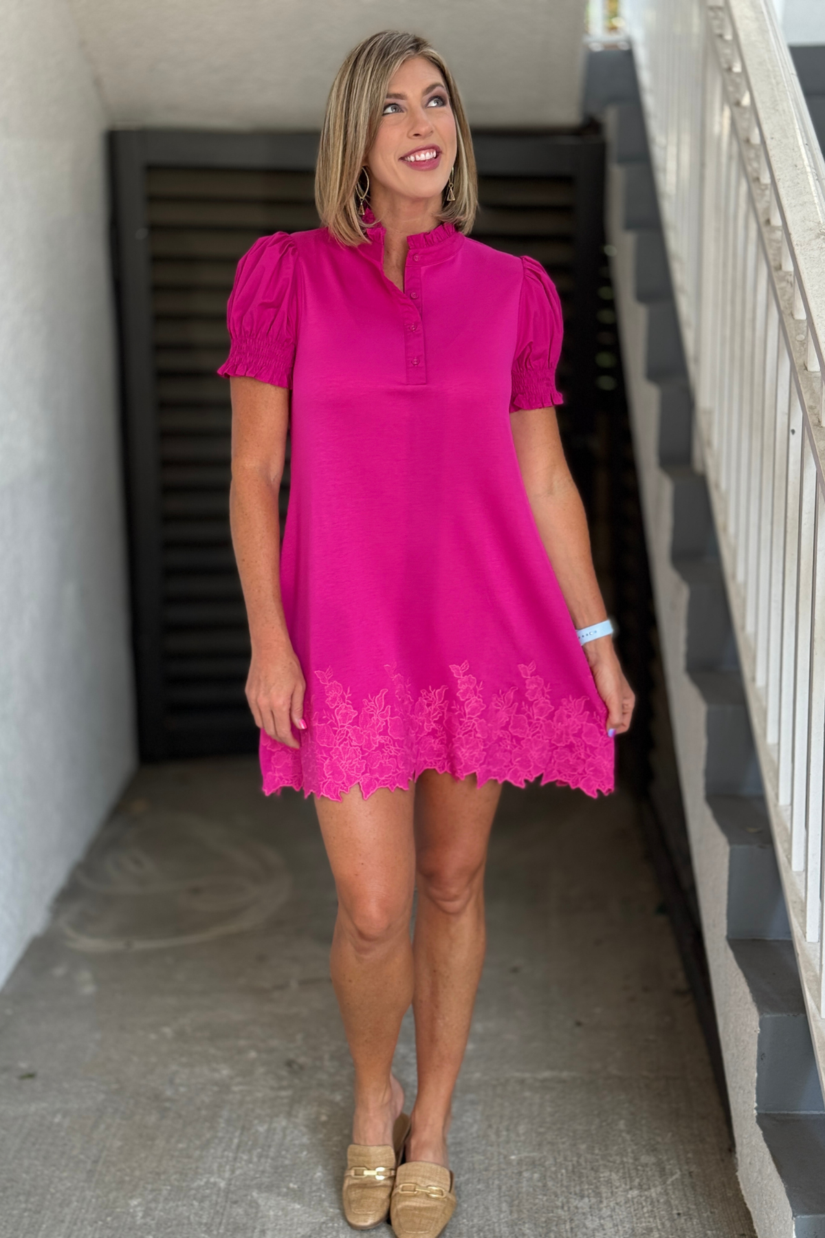 The Darling Details Dress in Magenta front view