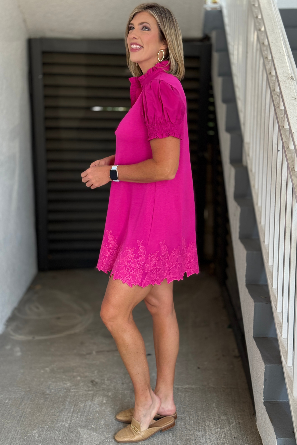 Ruffle collar half button dress