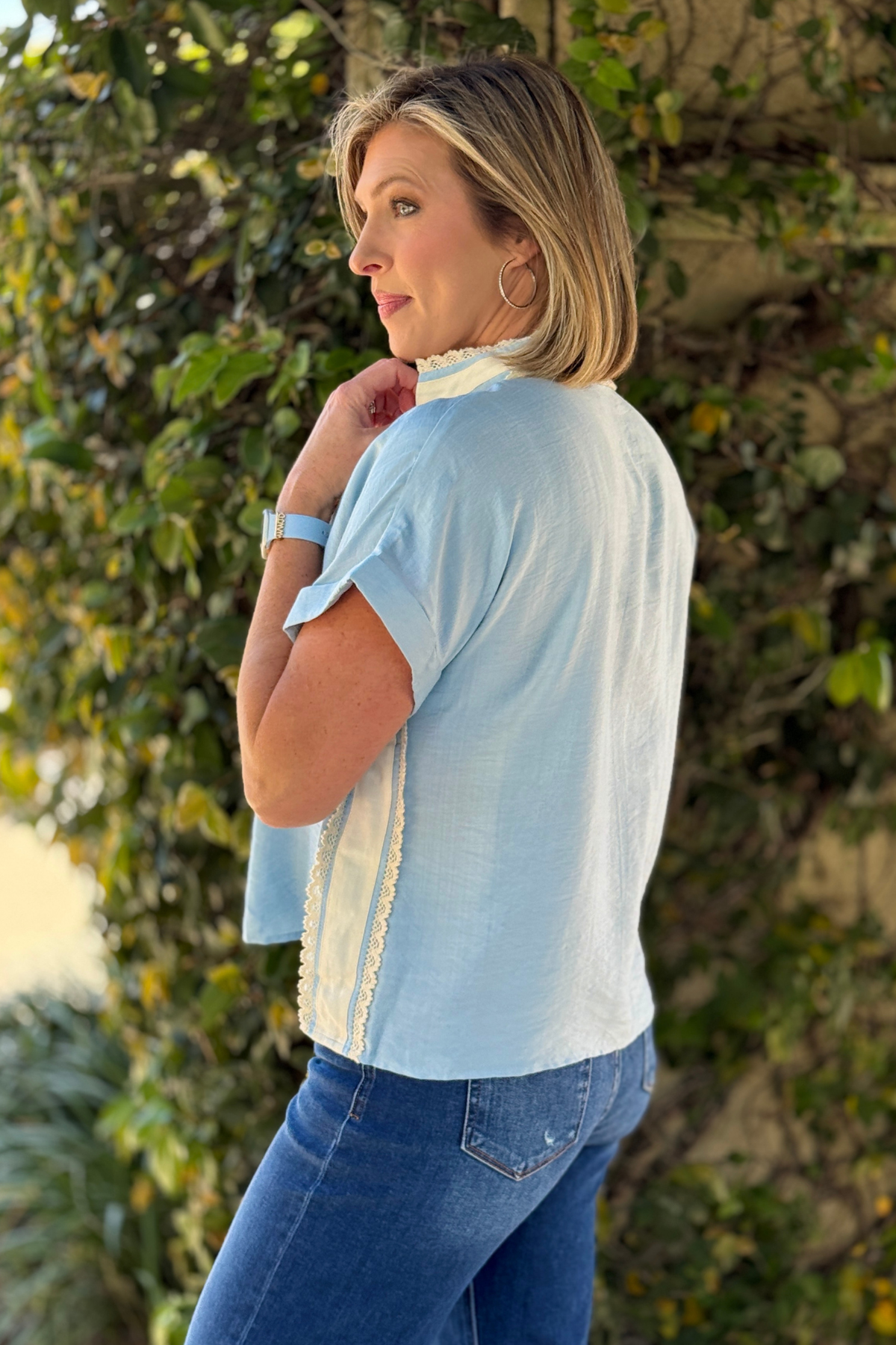 lightweight summer top with lace stripe detail