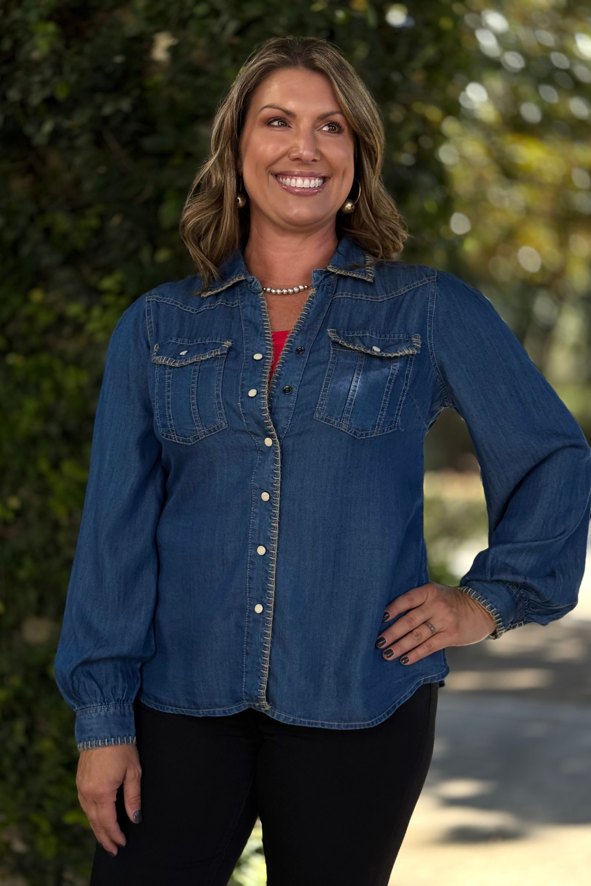 Women’s Sedona Stitch Denim Shirt Jacket front view