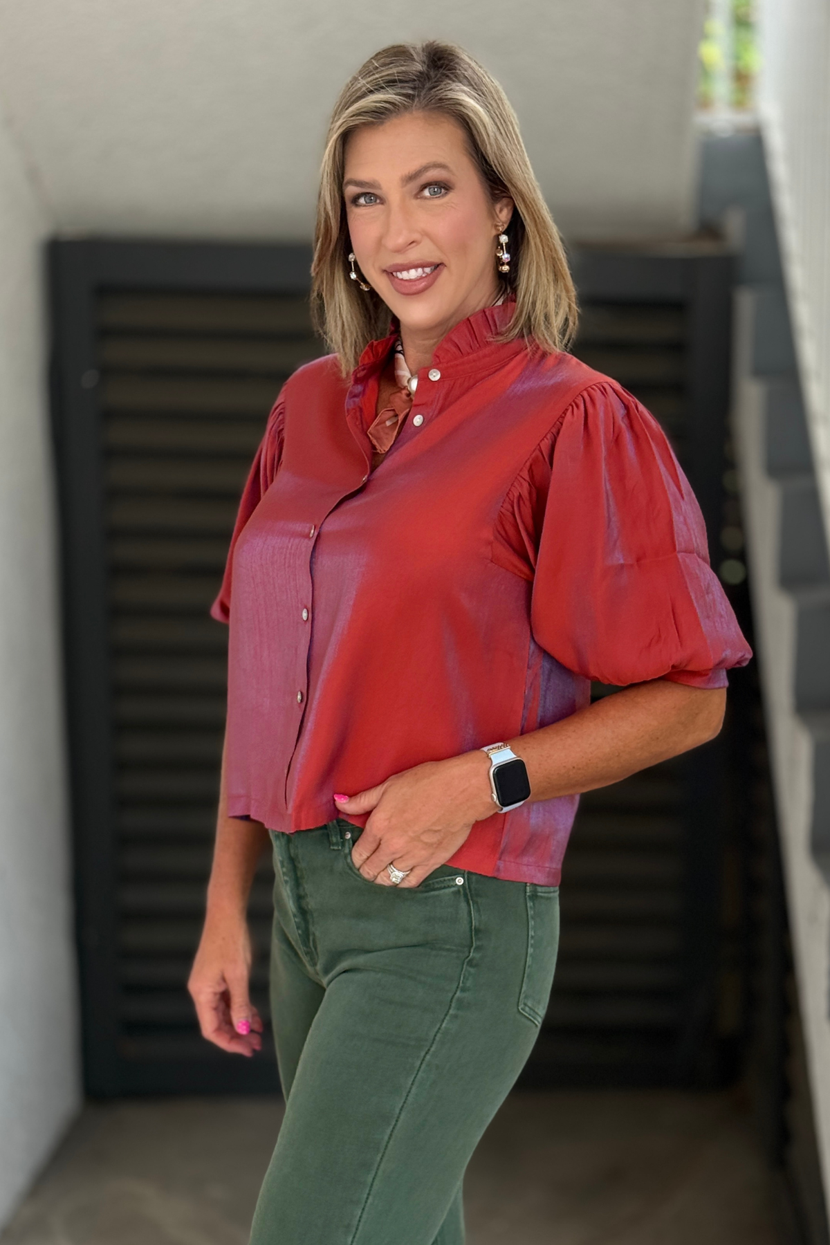 Boutique metallic shimmer blouse.