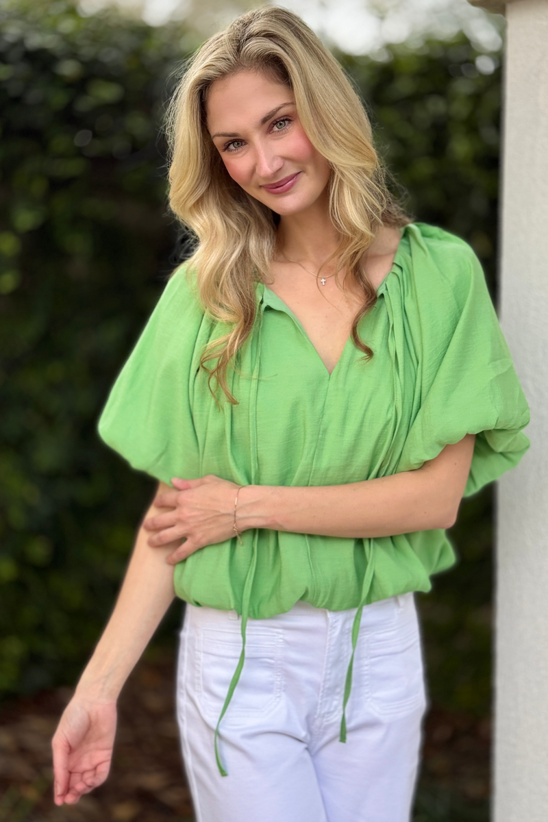 Pleated green cropped spring top