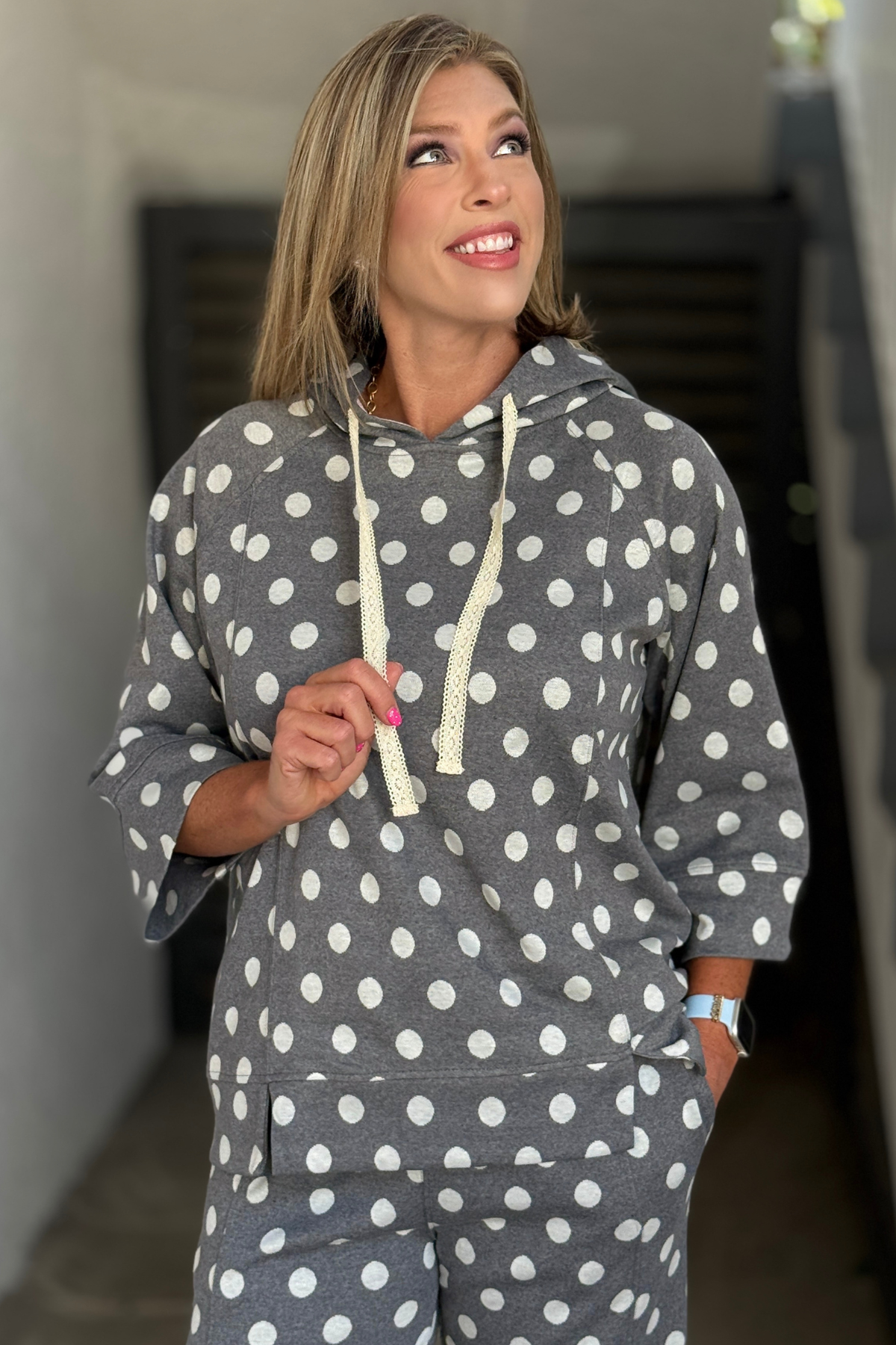 Women's grey polka dot hoodie and pants