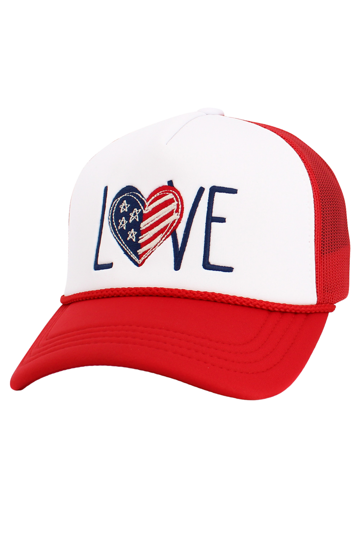 Love USA Flag Trucker Hat in Red