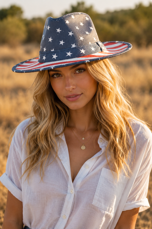 Stars and Stripes Cowgirl Hat with American flag print
