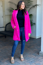 Renalda Teddy Faux Fur Coat-Hot Pink