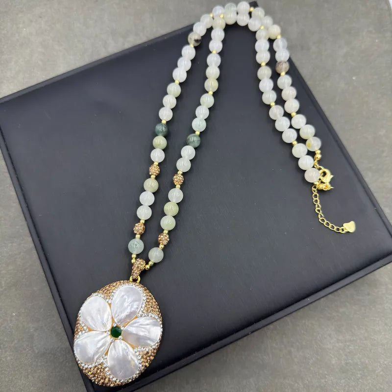 Golden Bloom Pearl Shell Pendant Necklace
