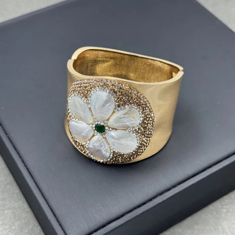 Golden Bloom Pearl Shell Cuff Bracelet