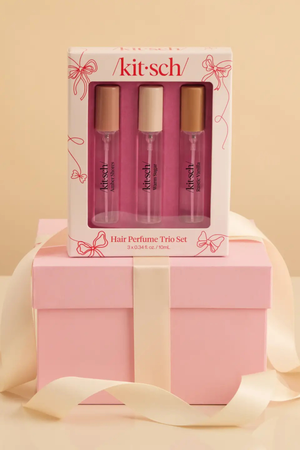 Kit-sch Holiday Hair Perfume Trio Set with three mini spray fragrances in gift packaging