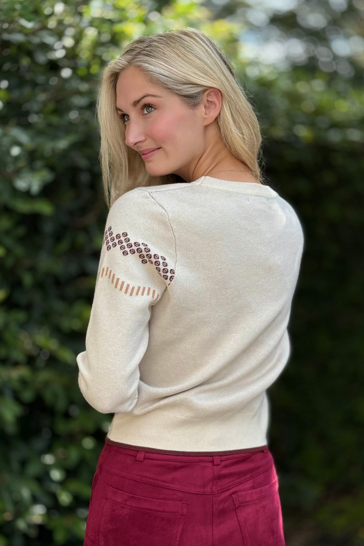 Back view of Western Horse Motif Sweater showing relaxed fit