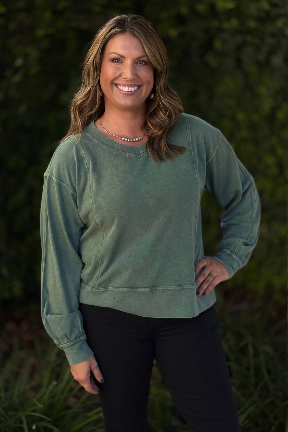 Regency Green Slub Cotton Pullover front view