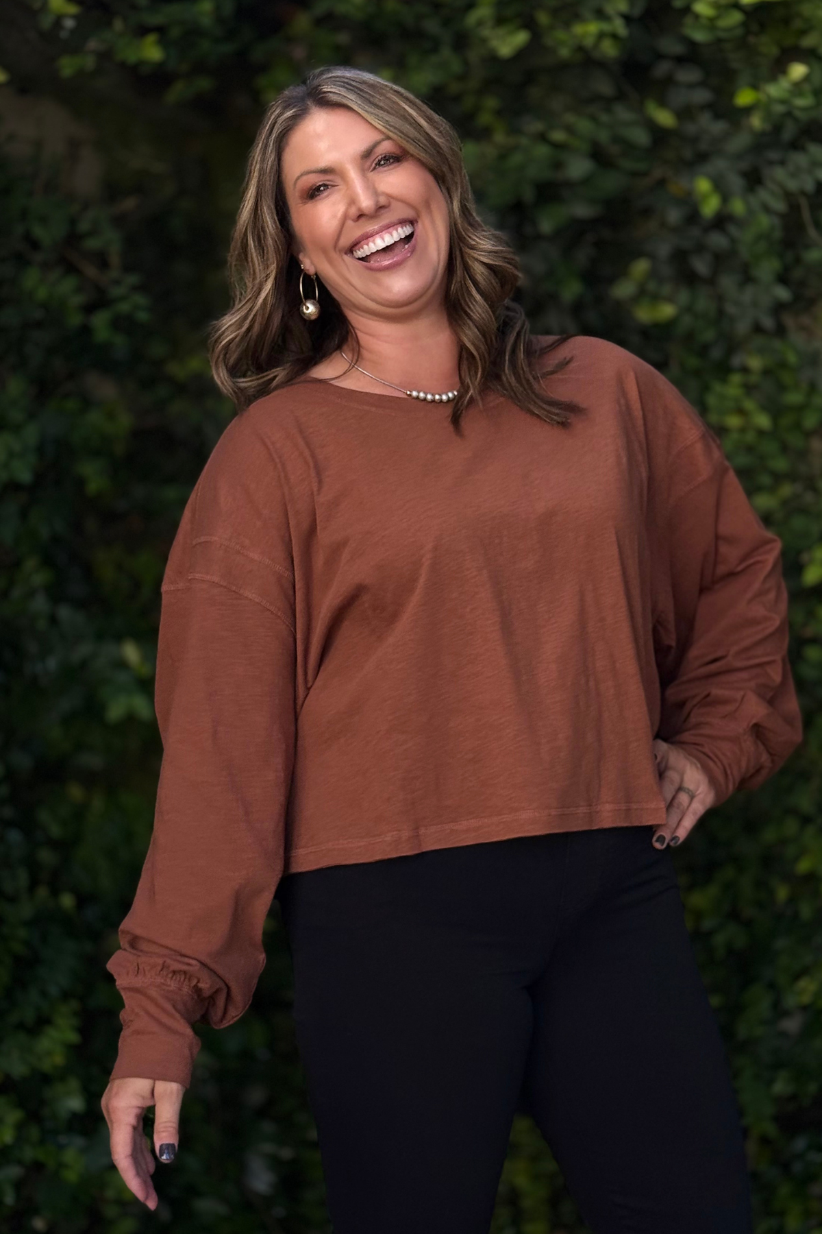 Chestnut Crossback Slub Top front view