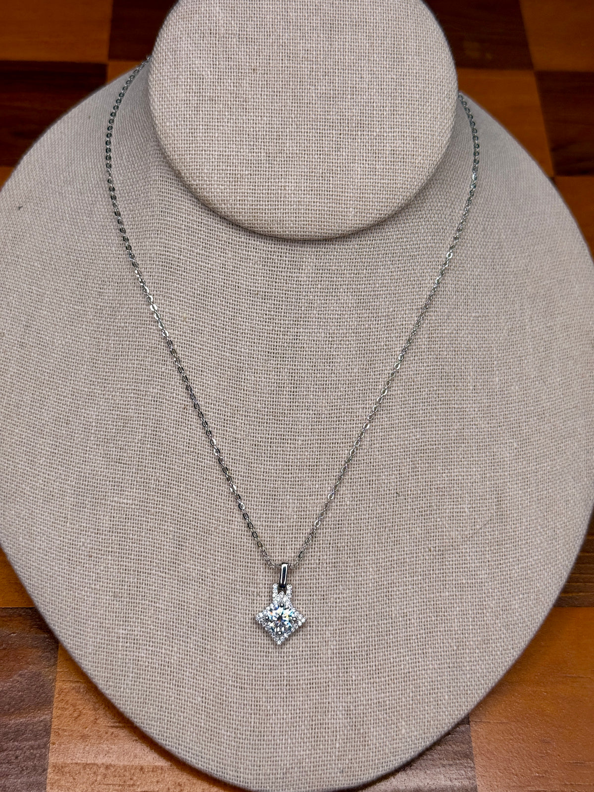 1 carat moissanite pendant necklace on delicate chain