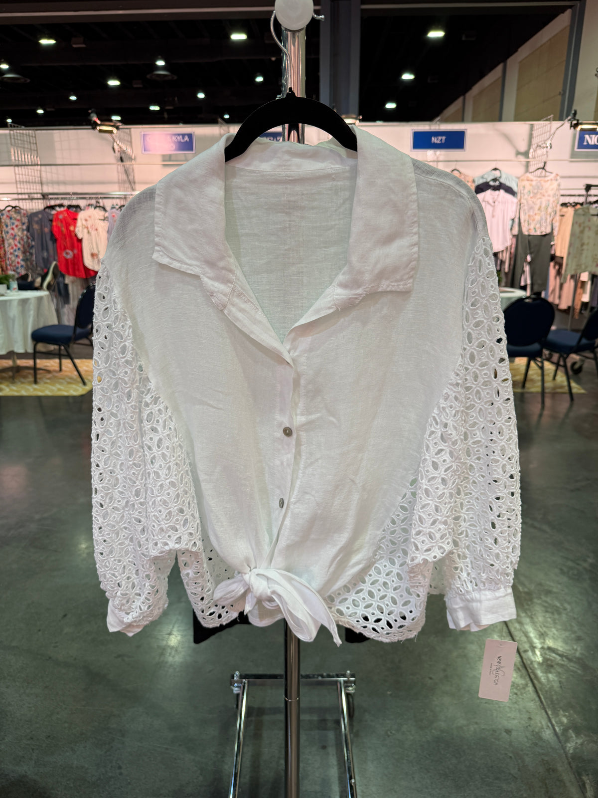 Positano Pearl Eyelet Tie Blouse – Made in Italy