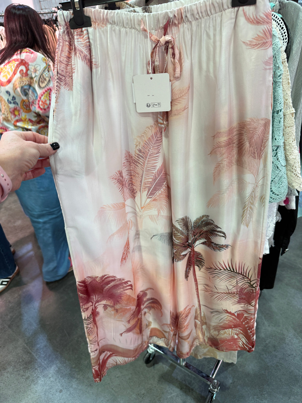 Coral Coast Leaf Satin Palazzo Pants