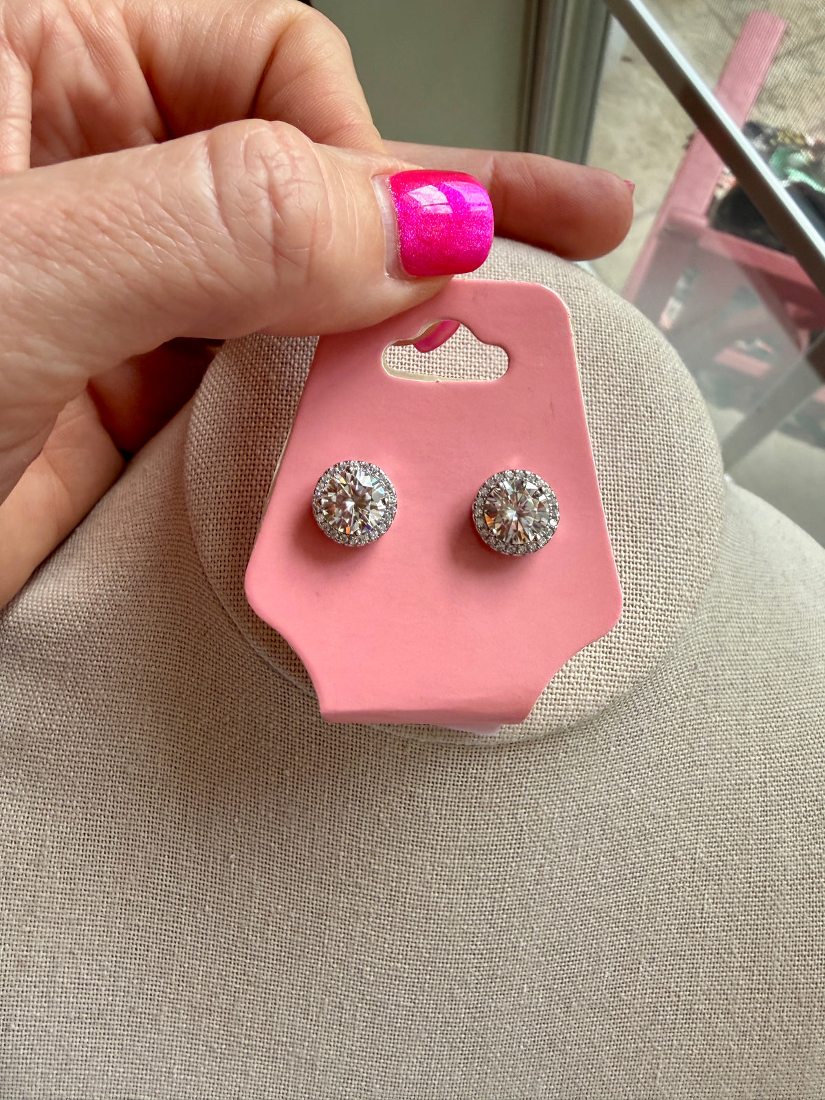 The Celeste Studs – 4CT Round Moissanite Halo Earrings