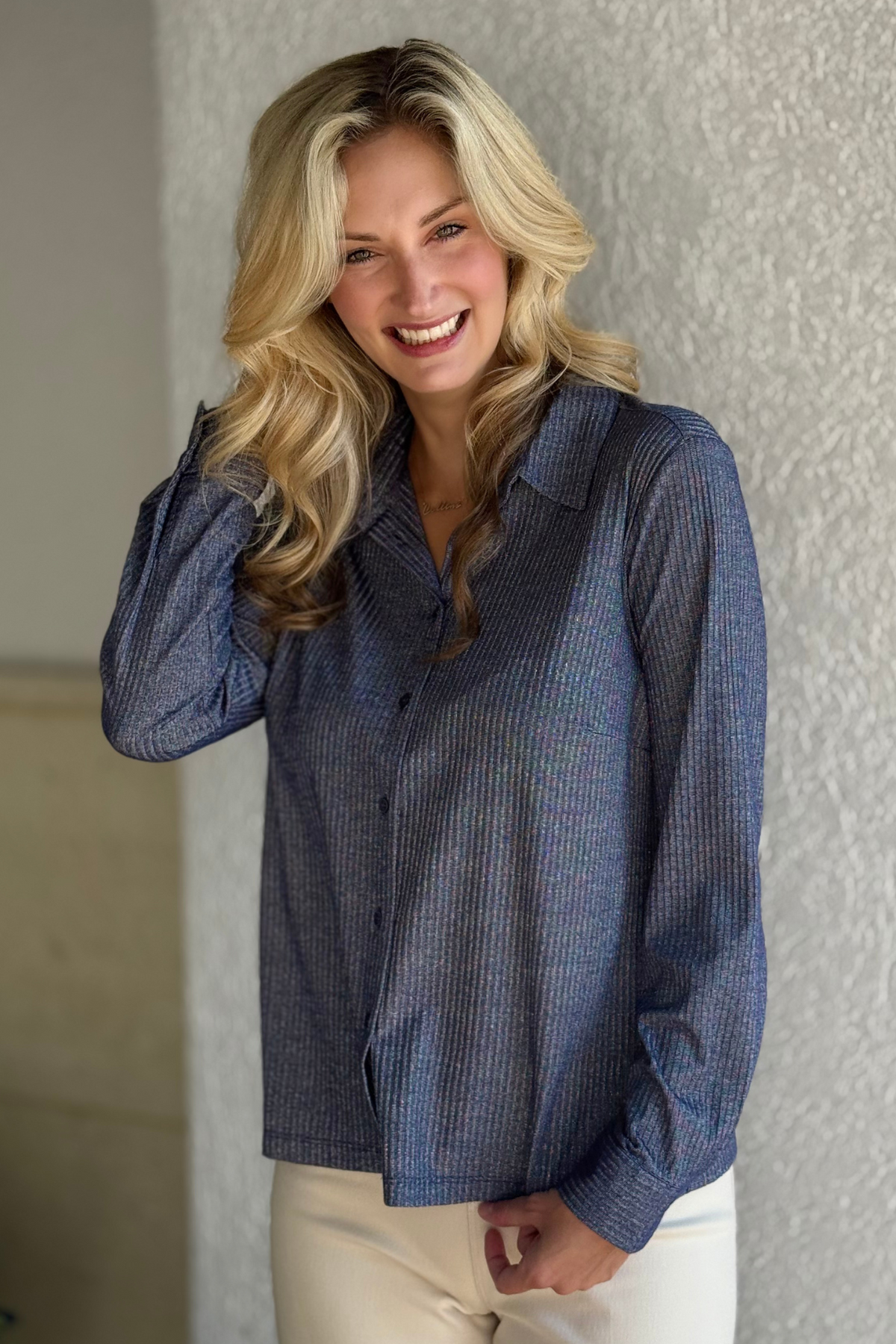 Insight New York: The Blueberry Shimmer Button Down Top