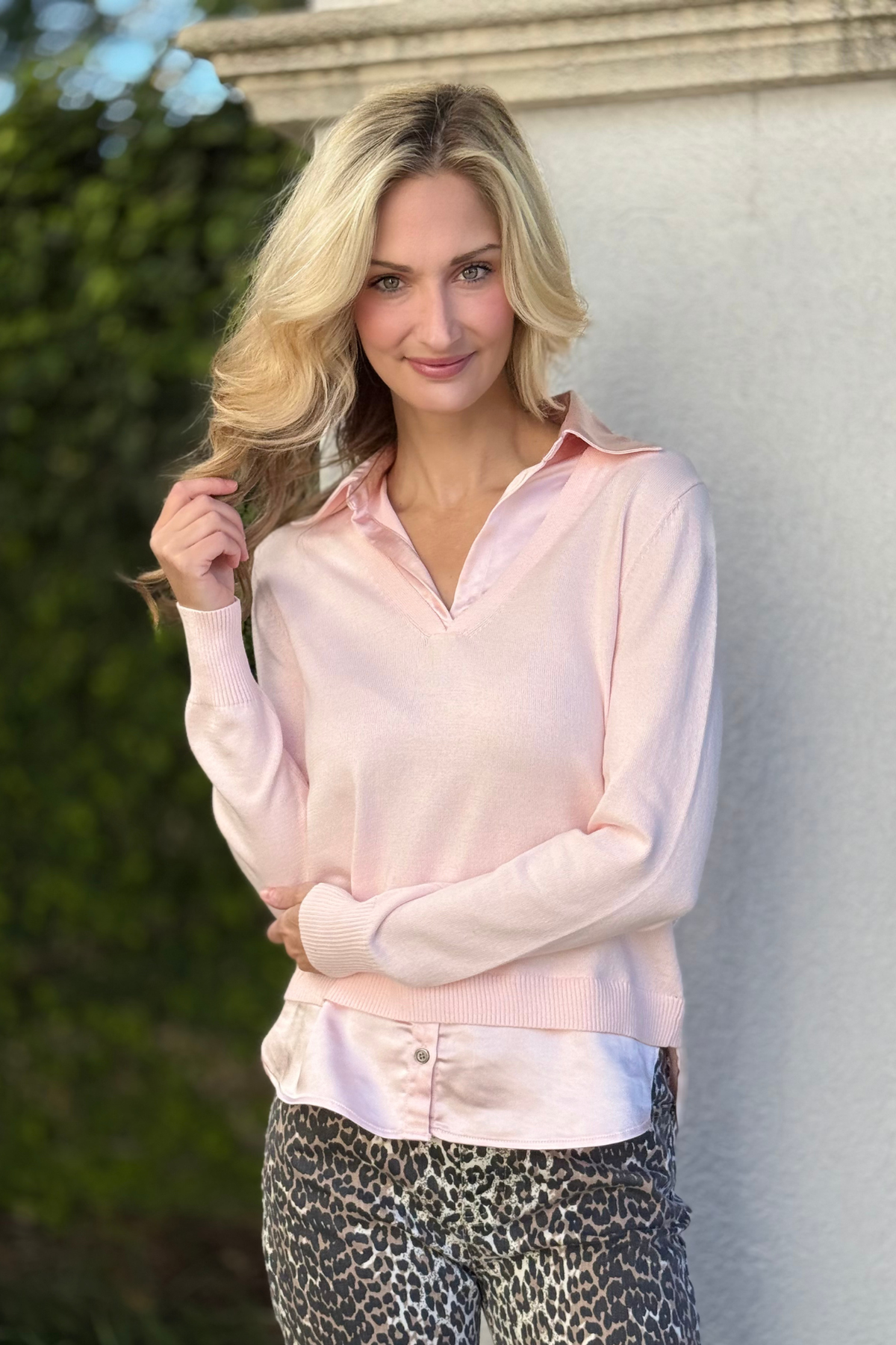 J. Society Blush Layered Luxe Sweater front view
