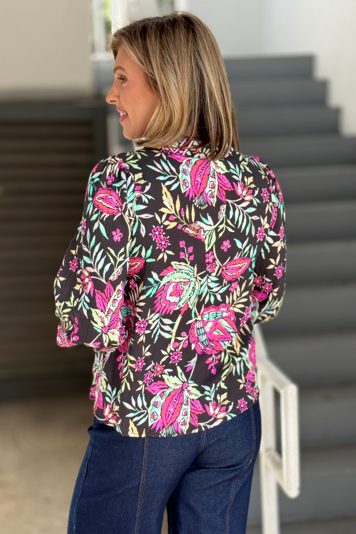 Women’s boutique fall button-down floral top