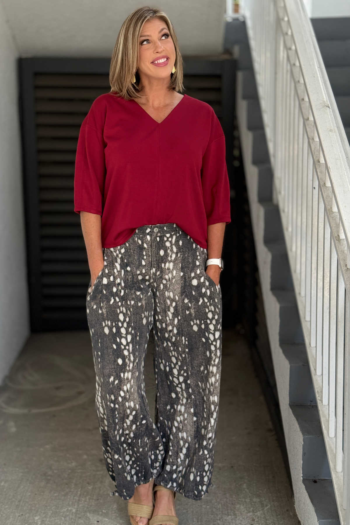 On Repeat V-Neck Top in Burgundy