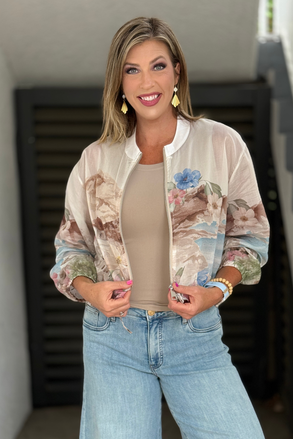Santorini Bloom Jacket made in Italy with floral village print