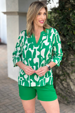 Jade Melody Tam Puzzle Green Trimmed Tunic Top