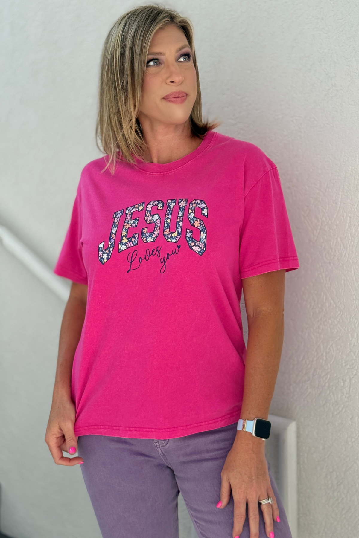 Women’s hot pink Christian graphic t-shirt boutique style