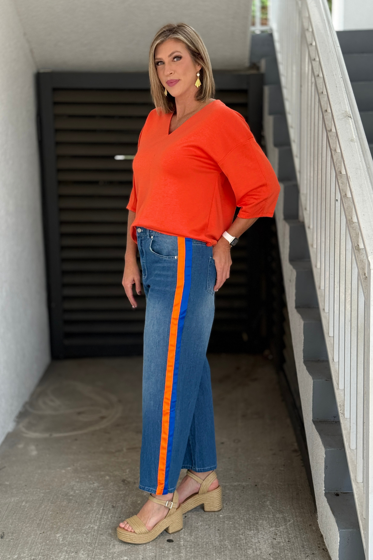 Florida game day royal blue and orange denim pants