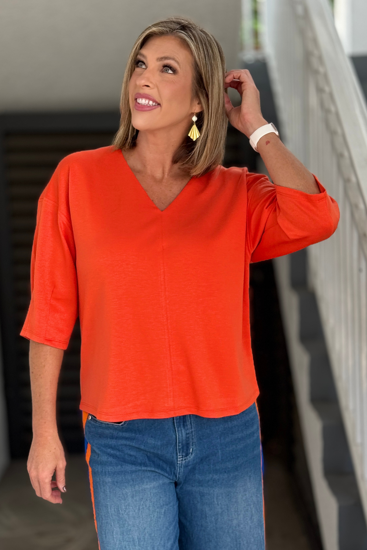 On Repeat V-Neck Top in Orange for women