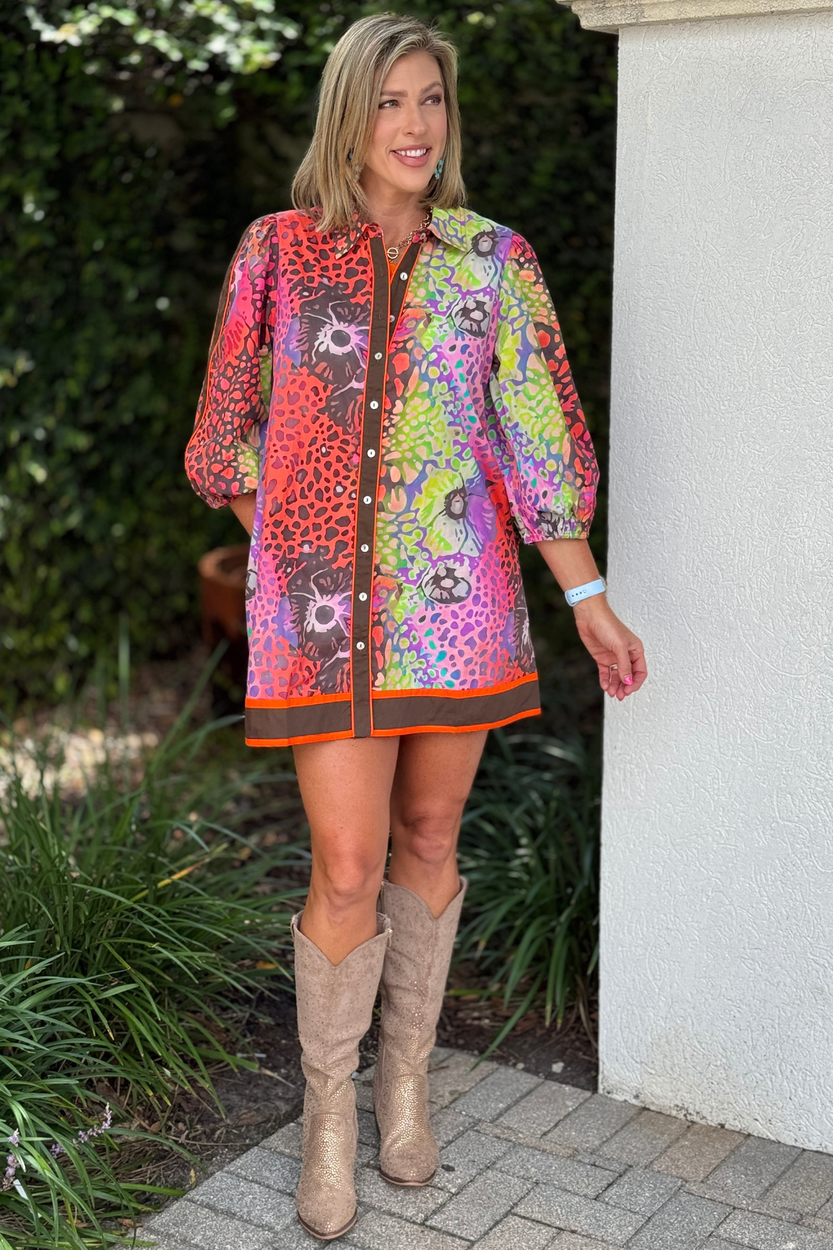Women's 3/4 sleeve floral leopard dress.