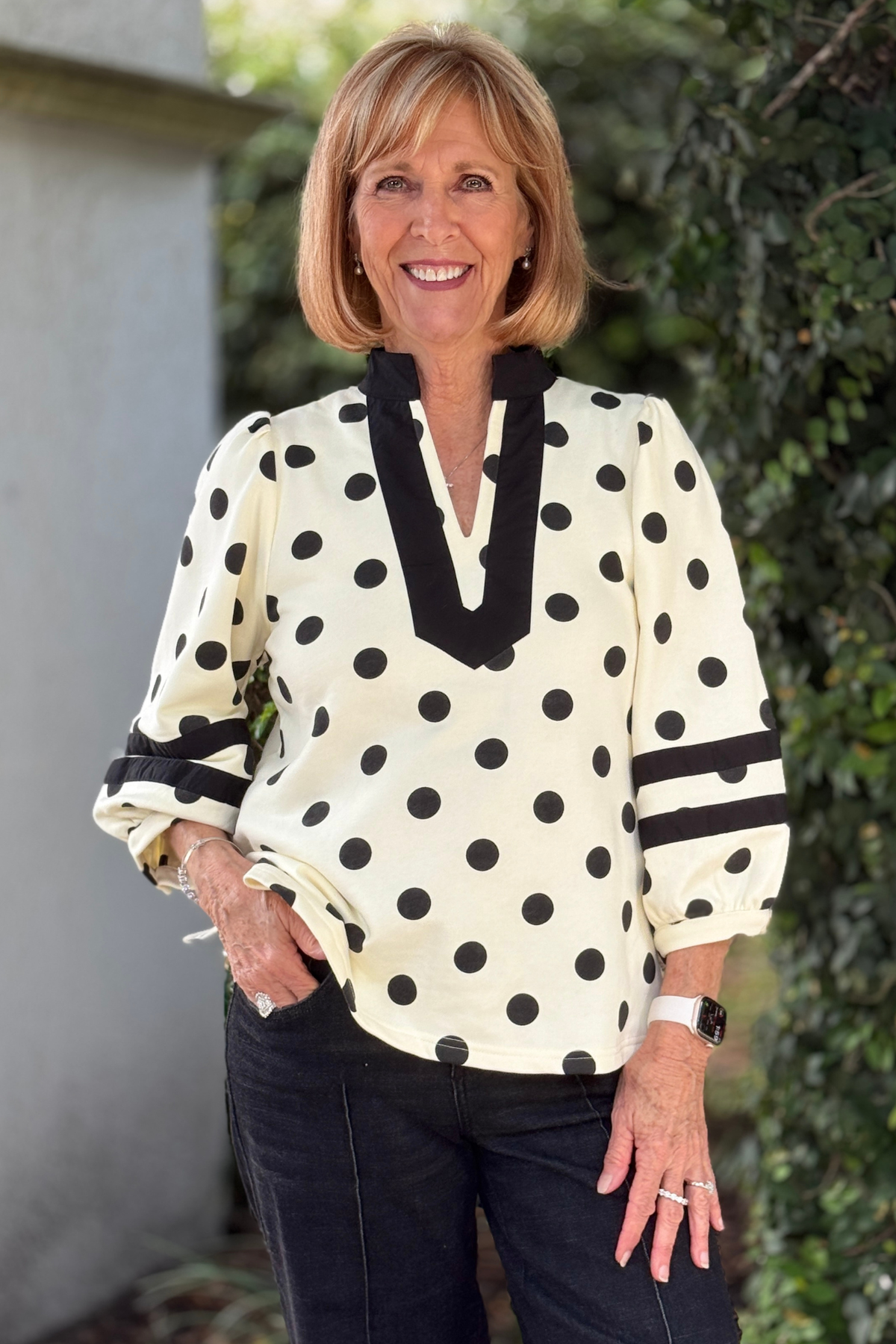Spot On Polka Dot Puff Sleeve Top in Cream and Black